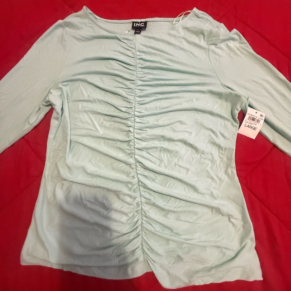 INC International Concepts Light Mint Center-Ruched Long Sleeve Top